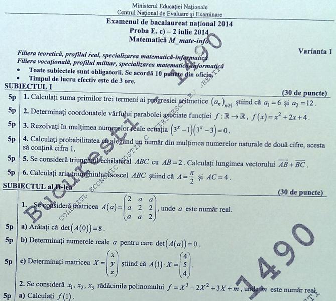 Subiecte BAC 2014 - Matematica informatica, Foto: Hotnews