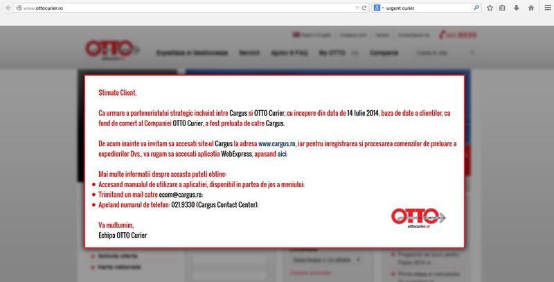 Cargus a preluat baza de clienti Otto Curier, Foto: Captura www.ottocurier.ro