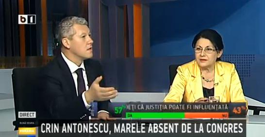 Catalin Predoiu vs. Ecaterina Andronescu, Foto: Captura B1TV