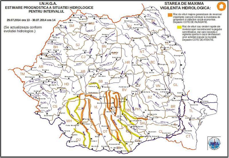 Cod portocaliu inundatii 29 iulie, Foto: INHGA