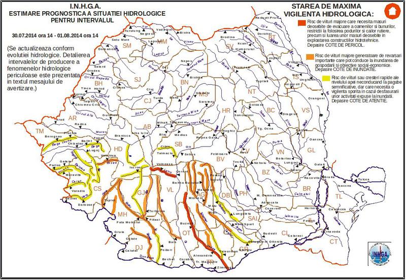 Cod rosu inundatii sud-vest pana la 1 august, Foto: INHGA