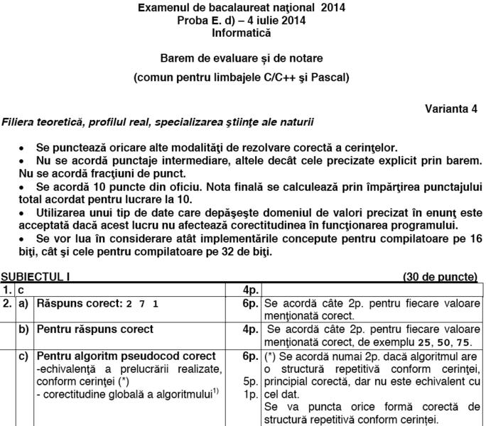 Barem Informatica - BAC 2014, Foto: edu.ro