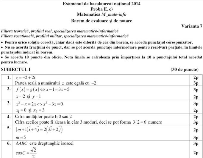 Barem Matematica - BAC 2014 sesiunea de toamna, Foto: edu.ro