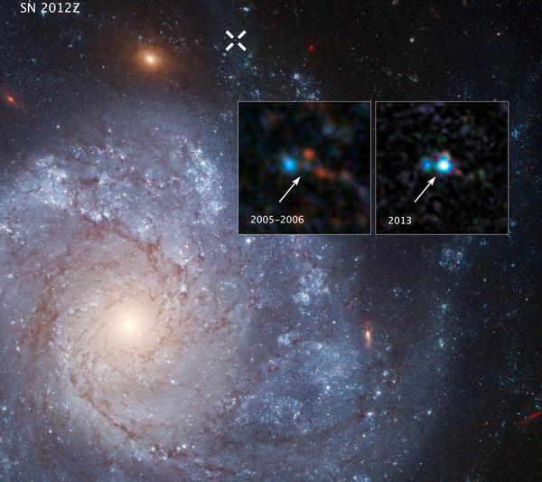Supernova 2012Z, imagini inainte si dupa explozie , Foto: NASA, ESA