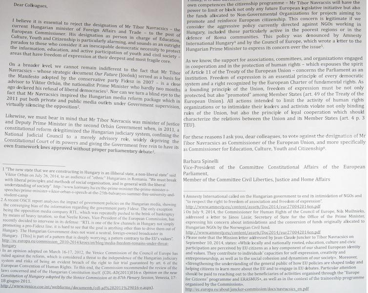 Scrisoarea fiicei lui Altiero Spinelli impotriva comisarului desemnat ungar, Foto: Hotnews