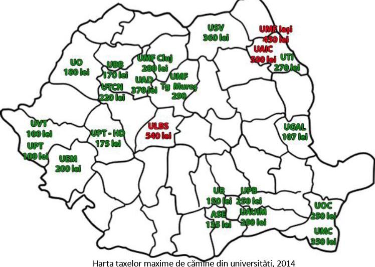 Harta taxelor de camine din universitati, Foto: ANOSR