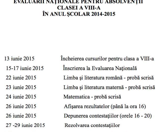 Calendar Evaluarea Nationala 2015, Foto: edu.ro