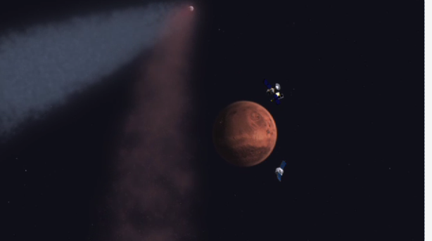 Cometa trece pe langa Marte (simulare), Foto: Captura video