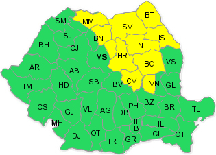 Cod galben de ploi, vineri, 24 octombrie, Foto: Administratia Nationala de Meteorologie