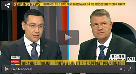 Ponta vs Iohannis la B1 TV, Foto: captura B1 TV