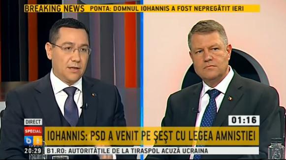 Dezbatere Iohannis-Ponta, Foto: captura B1 TV