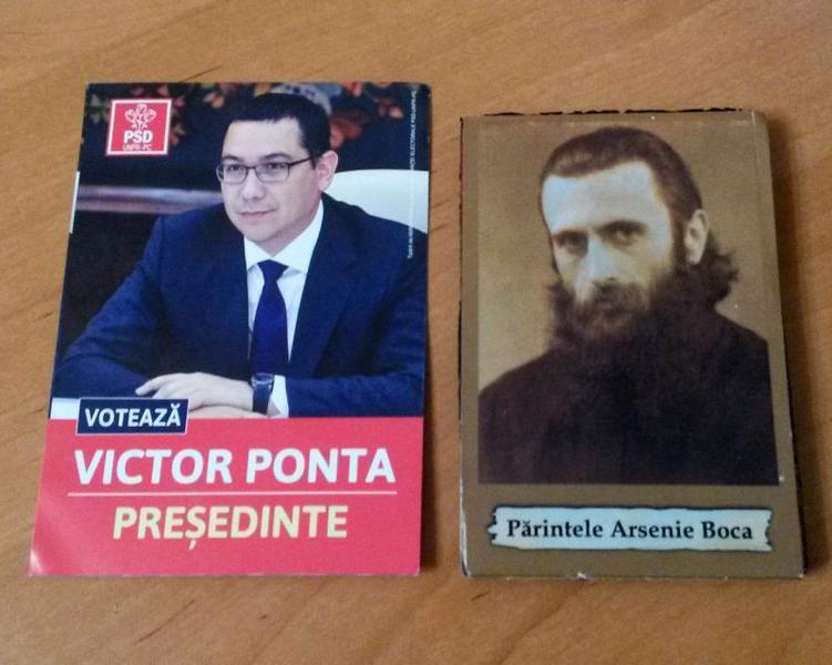 Iconite cu fotografia parintelui Arsenie Boca si mesajul Victor Ponta presedinte , Foto: Hotnews