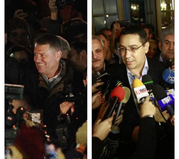 Klaus Iohannis si Victor Ponta, dupa anuntarea rezultatelor, Foto: Colaj / Sursa foto: Hotnews, Agerpres