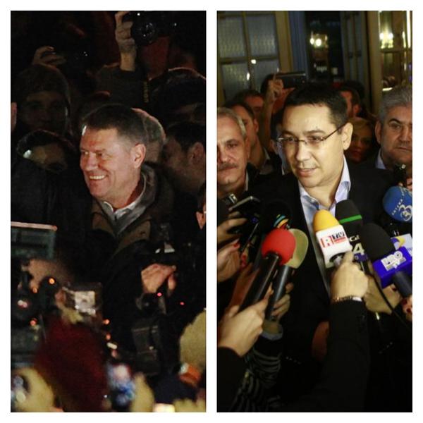Klaus Iohannis si Victor Ponta, dupa anuntarea rezultatelor, Foto: Colaj / Sursa foto: Hotnews, Agerpres