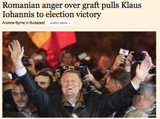 Financial Times despre victoria lui Klaus Iohannis, Foto: captura ecran