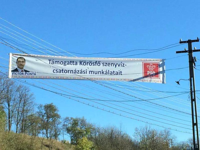 Victor Ponta, banner in limba maghiara, Foto: Facebook / Sabin Gherman
