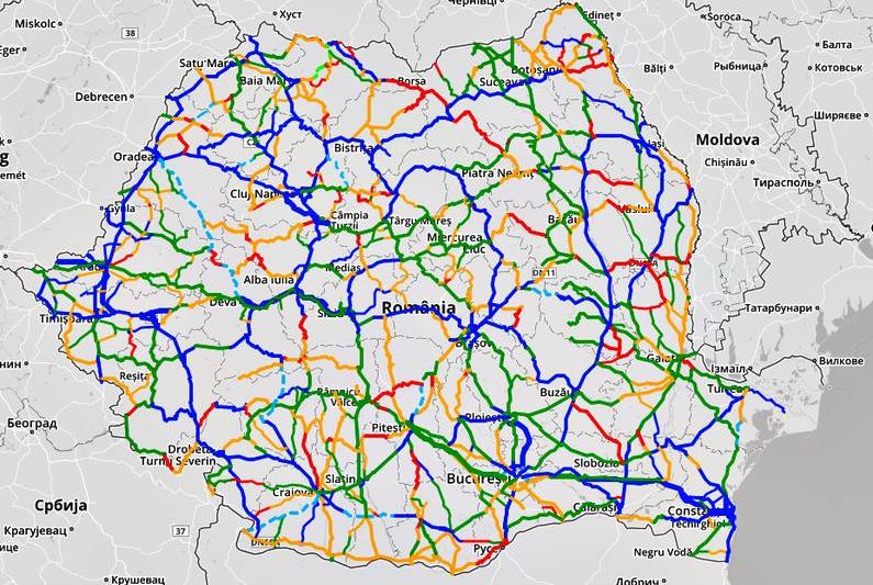 Harta calitatii drumurilor din Romania, Foto: Enjoymaps.ro