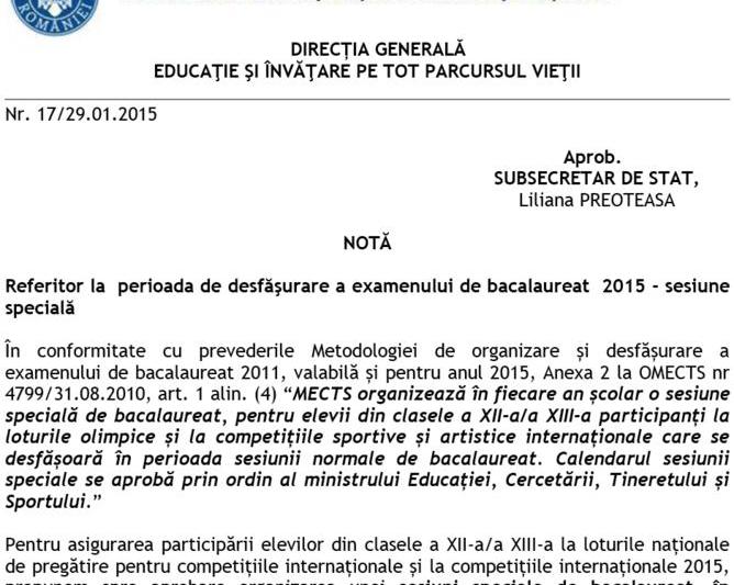 Sesiunea speciala a Bacalaureatului 2015, Foto: edu.ro