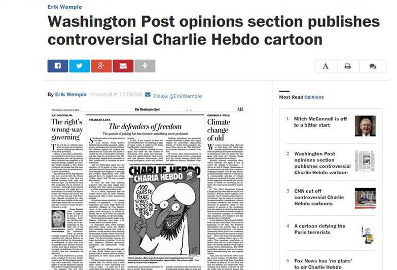 Caricatura Charlie Hebdo in Washington Post, Foto: Captura ecran