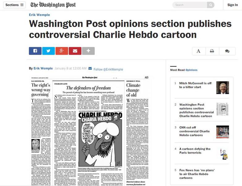 Caricatura Charlie Hebdo in Washington Post, Foto: Captura ecran