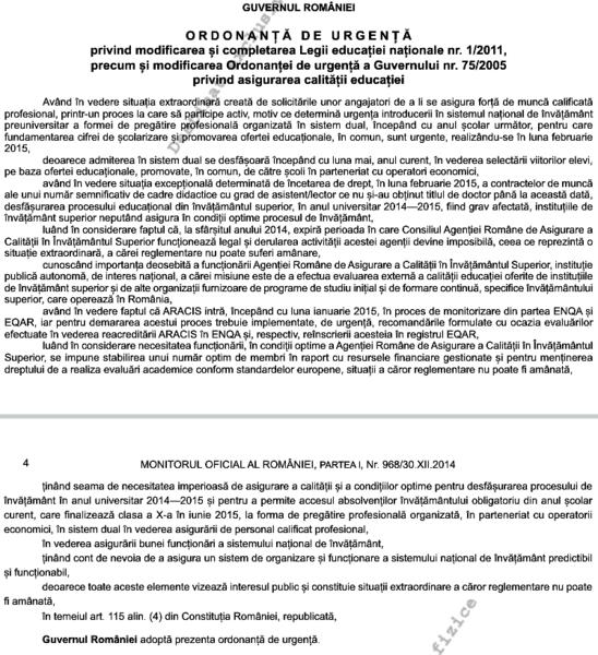 Motivarea pentru Ordonanta de Urgenta care reglementeaza renuntarea la doctorat, Foto: Monitorul Oficial