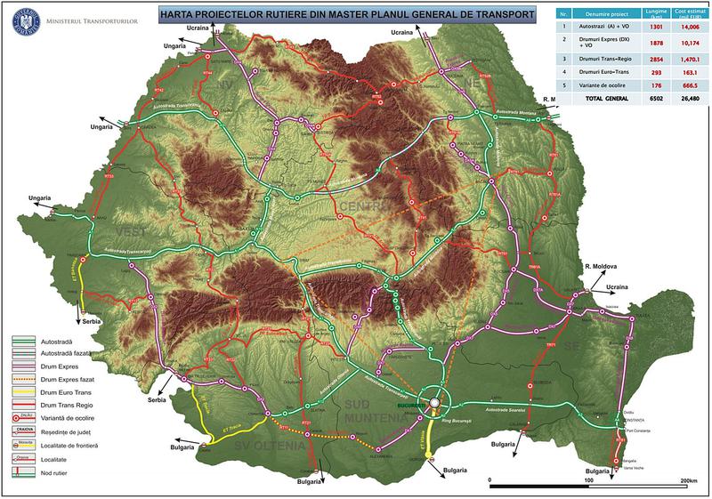 Harta proiectelor rutiere in Master Planul de Transport v2.0, Foto: MT