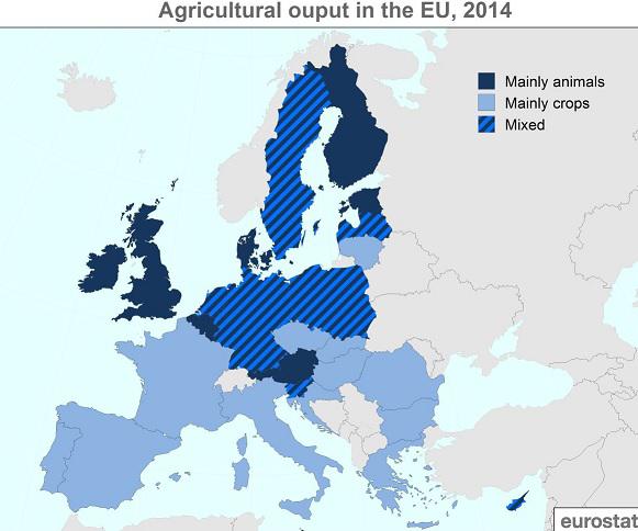 Agricultra UE - ponderea vegetal-zootehnic, Foto: Eurostat