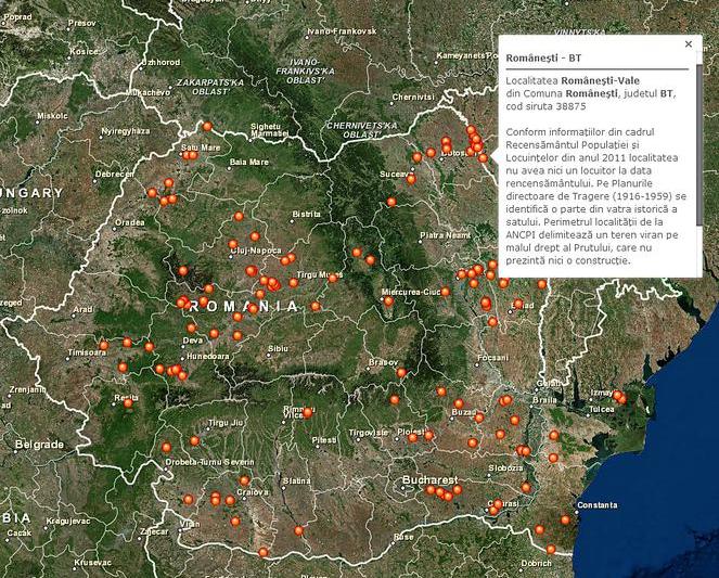 Localitatile fictive din Romania, Foto: Esri