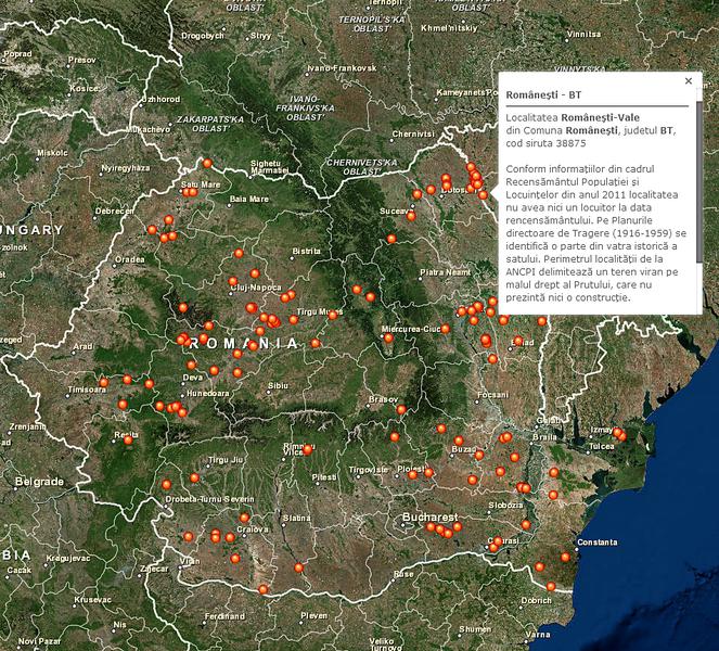 Localitatile fictive din Romania, Foto: Esri