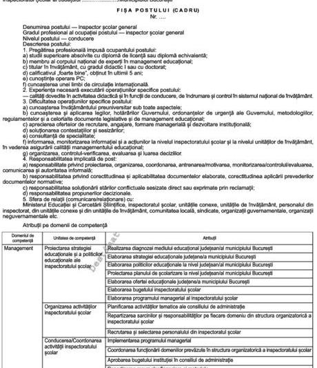 Fragment din fisa postului inspectorului scolar general, Foto: Monitorul Oficial