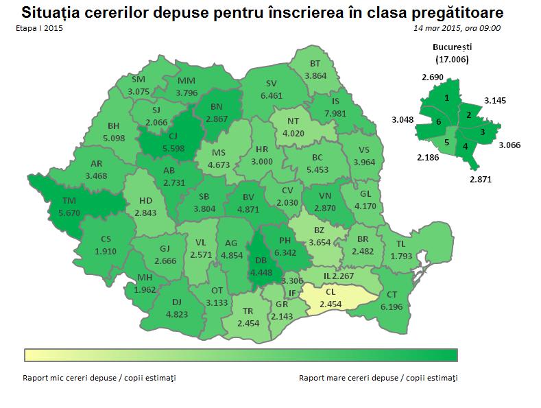 Harta Inscrieri in clasa pregatitoare prima etapa, Foto: edu.ro