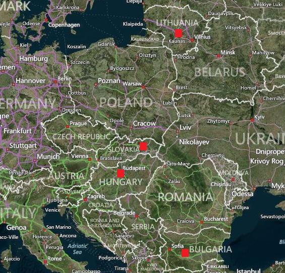 Bulgaria, Ungaria, Slovacia, Lituanua, Foto: Bing Maps