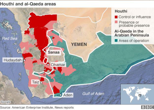 Harta zonelor de influenta in Yemen, Foto: BBC