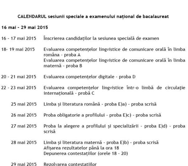 Calendarul sesiunii speciale a Bacalaureatului 2015, Foto: edu.ro