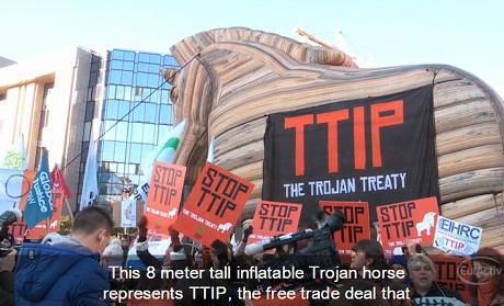 Protest TTIP in Bruxelles (februarie 2015), Foto: Hotnews