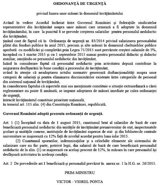 Proiectul de OUG care prevede cresterea salariilor pentru personalul nedidactic, Foto: edu.ro