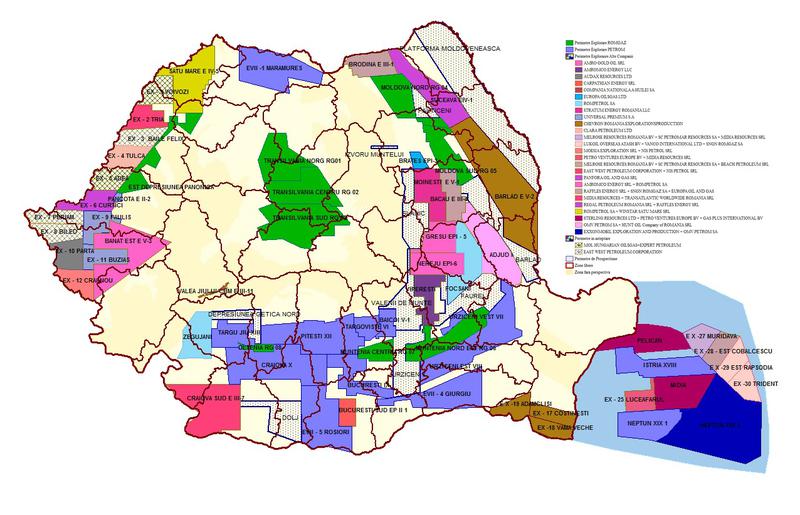 Harta perimetre de explorare si exploatare petroliera, Foto: ANRM