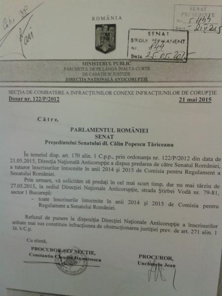 Cerere DNA pentru Senat, Foto: Senatul Romaniei