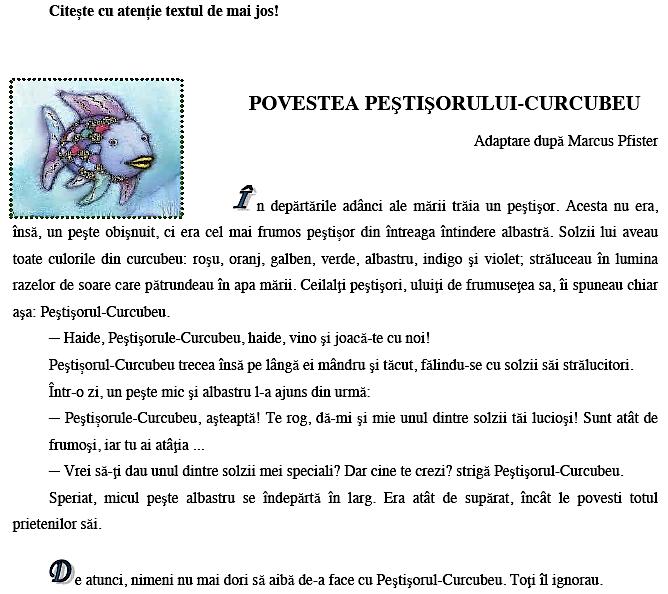 Fragment din subiectele de la evaluarea la Limba romana, clasa a IV-a, Foto: edu.ro