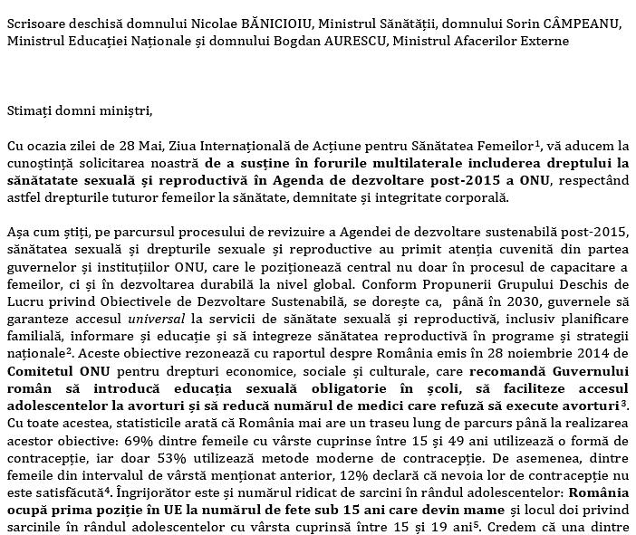 Fragment din scrisoarea deschisa a ONG-urilor, Foto: Centrul de Actiune pentru Egalitate si Drepturile Omului