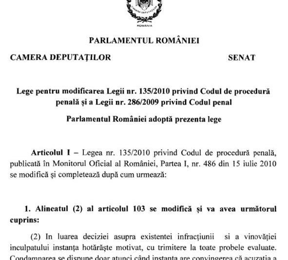 Fragment din Proiectul de lege pentru modificarea Codului de procedura penala si a Codului penal, Foto: senat.ro