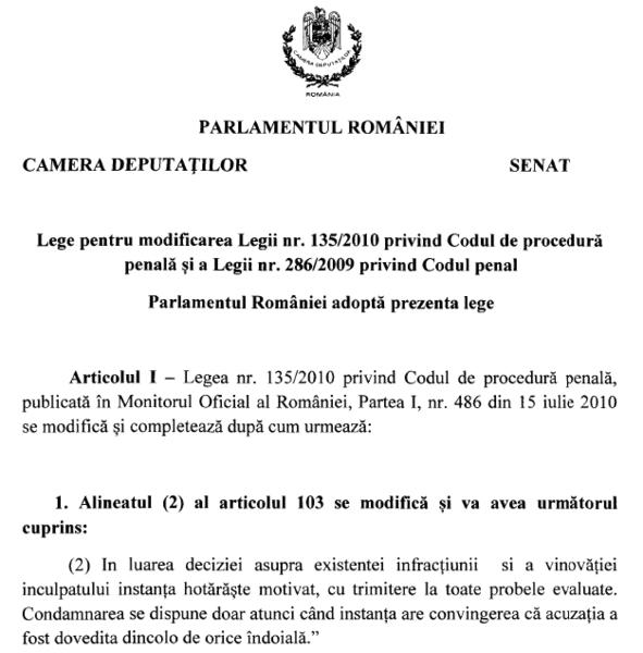 Fragment din Proiectul de lege pentru modificarea Codului de procedura penala si a Codului penal, Foto: senat.ro