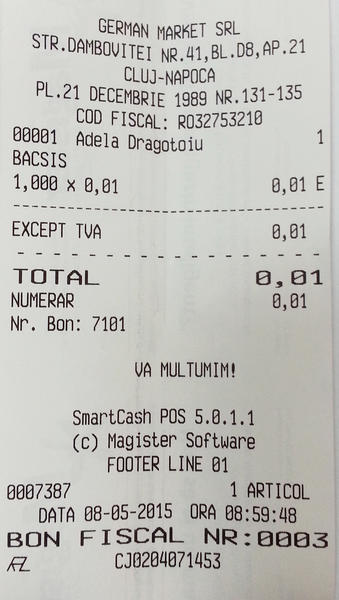 Bon fiscal, Foto: USER UPLOADED