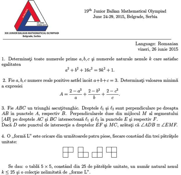 Fragment din Subiectele de la Balcaniada de Matematica Juniori 2015, Foto: dms.rs/jbmo