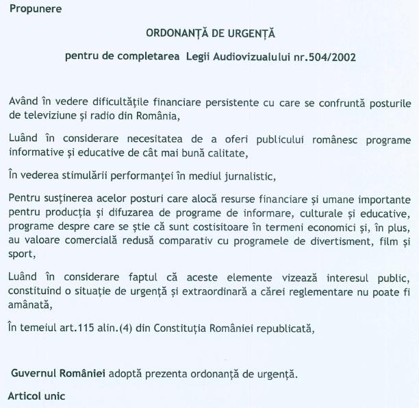 Proiect de OUG pentru completarea Legii Audiovizualului, Foto: Hotnews