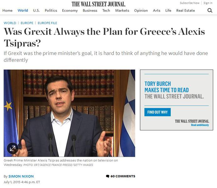 A urmarit de fapt Tsipras un Grexit?, Foto: Captura Wall Street Journal