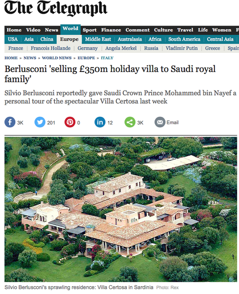 Vila lui Berlusconi din Sardinia are 68 de camere si sase piscine, Foto: The Telegraph