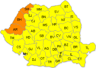Cod portocaliu de canicula in Arad, Bihor si Satu Mare, Foto: Administratia Nationala de Meteorologie