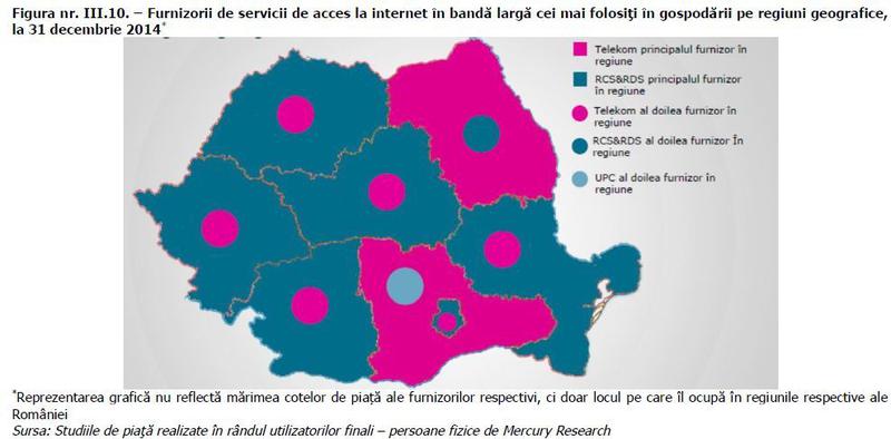 Furnizorii de internet cei mai folositi pe regiuni geografice, Foto: ANCOM