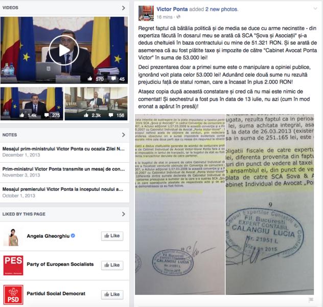 Postarea lui Ponta pe Facebook, Foto: Facebook - Victor Ponta